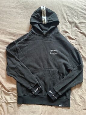 Pull&Bear Black Hoodie with White Script Trim